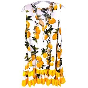 Raindrops Lemon Print Ruffle Dress Sz M Current Coastal Cottagecore Feminine